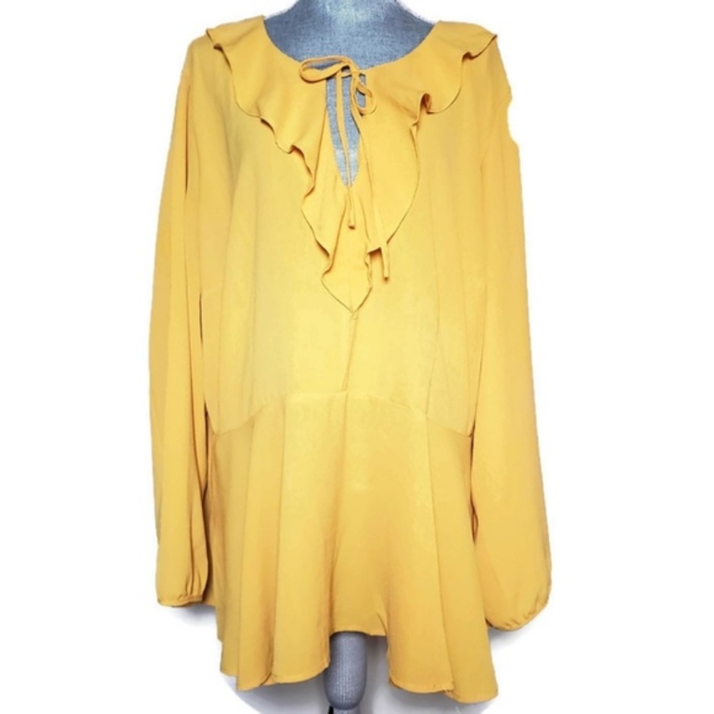 Ashley Stewart Ruffle Key Hole Blouse Size 26/28